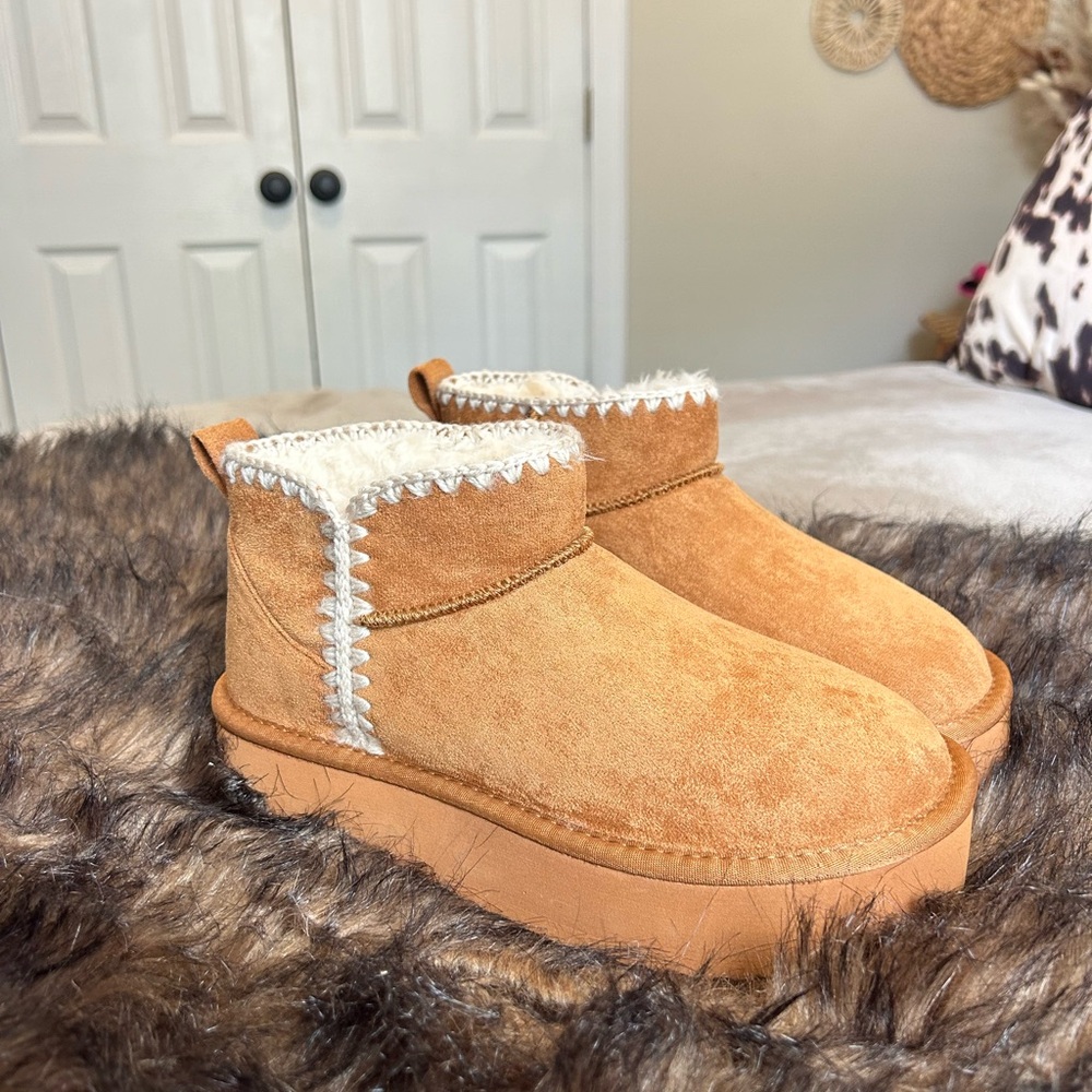 Soda Tan Ankle Booties with White Trim